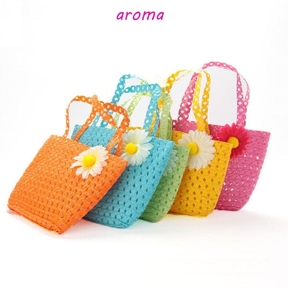 AROMA Mũ Cói Đính Hoa Dễ Thương Thời Trang Mùa Hè Cho Bé Gái