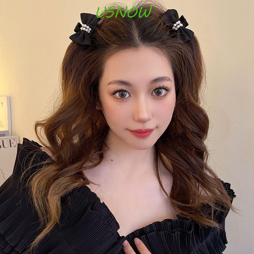 USNOW Kẹp Tóc Nơ Bướm Đen Y2K Phong Cách Hàn Quốc Dễ Thương Sáng Tạo Dành Cho Bạn Gái