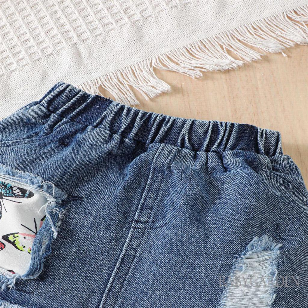 Set Áo Liền Quần + Chân váy jean In Chữ Dễ Thương Cho Bé Gái 0-18 Tuổi