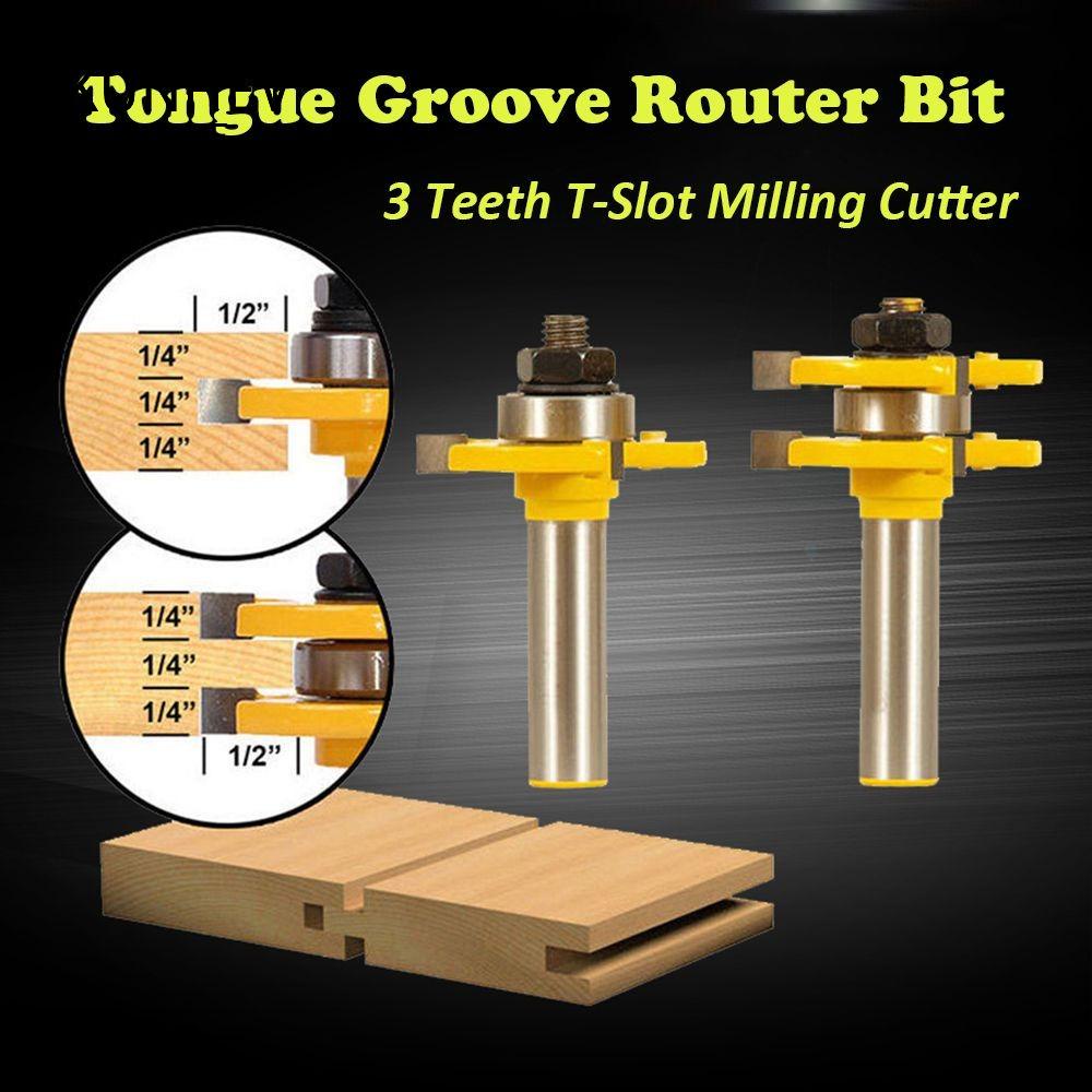 KUNHEV Bộ 2 Mũi Phay Định Tuyến 1 / 2inch Thân Chữ T Chuyên Dụng Cho Chế Biến Gỗ