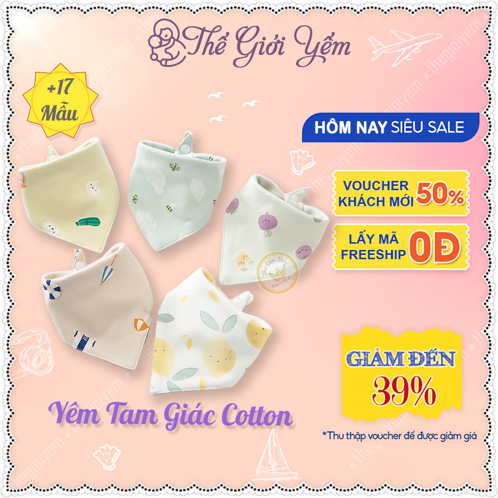 Khăn yếm quàng cổ tam giác cho bé có cúc bấm chất liệu cotton tinh khiết thoáng khí 2 lớp mềm mại Thế Giới Yếm