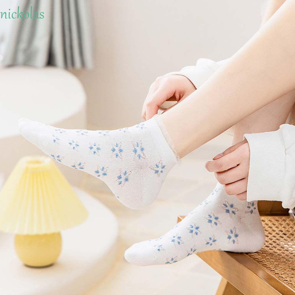 NICKOLAS Tất Lưới Cổ Thấp Phối Ren Hoa Xinh Xắn Thoải Mái Dễ Phối Đồ