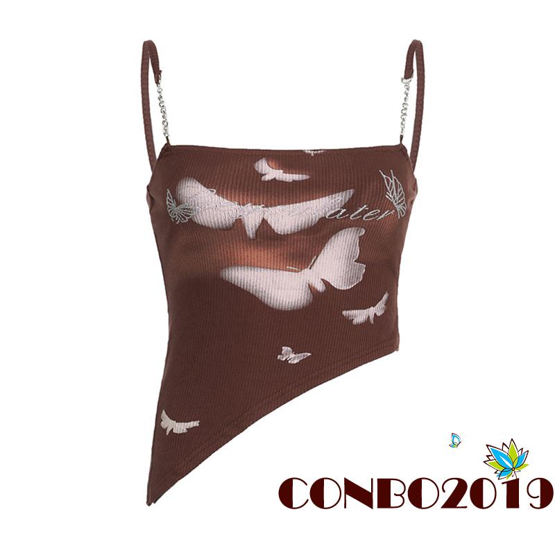 Áo Croptop Hai Dây Không Tay In Họa Tiết Bướm Thời Trang Mùa Hè Dành Cho Nữ