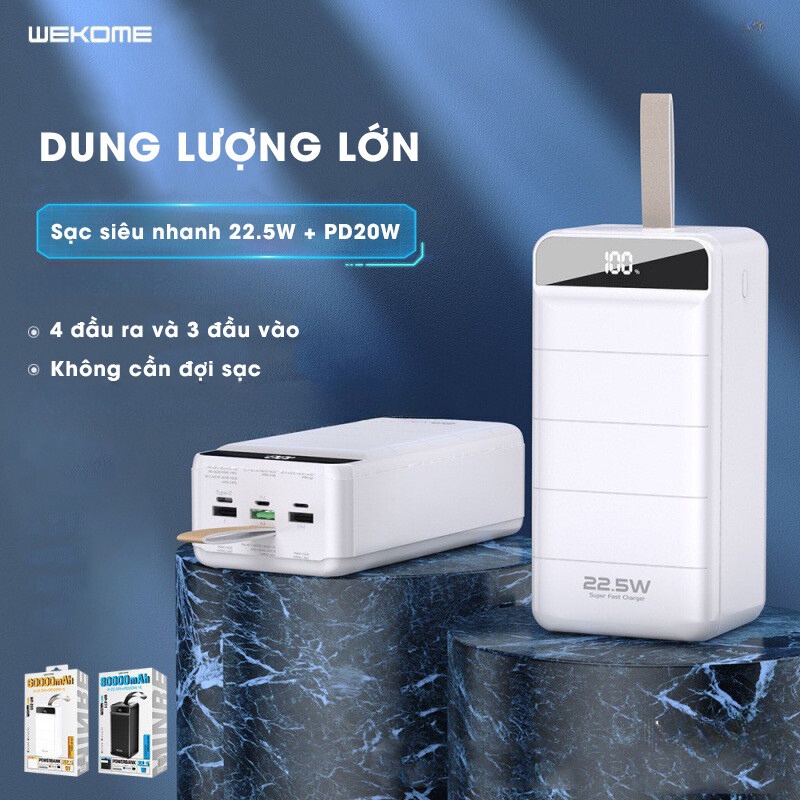 Sạc Dự Phòng WEKOME WP-269 Dung Lượng 60000mAh Sạc Đồng Thời 4 Thiết Bị