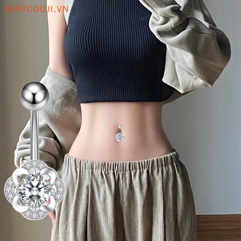 Khuyên Rốn Bằng Thép Titan Đính Đá Zircon Hình Hoa Quyến Rũ Cho Nữ