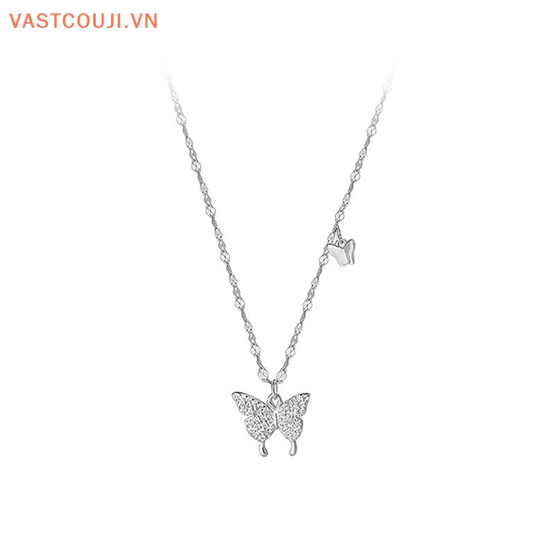 Vòng cổ Mặt Hình Bướm Đính Đá Zircon Màu Vàng / Bạc Phong Cách Hàn Quốc Đơn Giản Thời Trang Cho Nữ