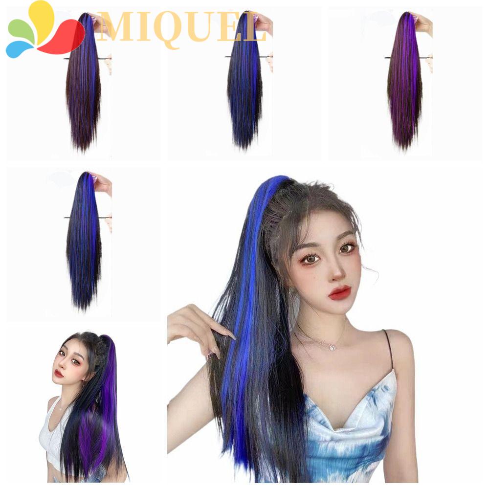 MIQUEL Tóc Nối Dài Thẳng / Kẹp Tóc Đuôi Ngựa Màu Xanh Dương Cá Tính Sợi Chịu Nhiệt Dùng Để Nối Tóc Hàng Ngày