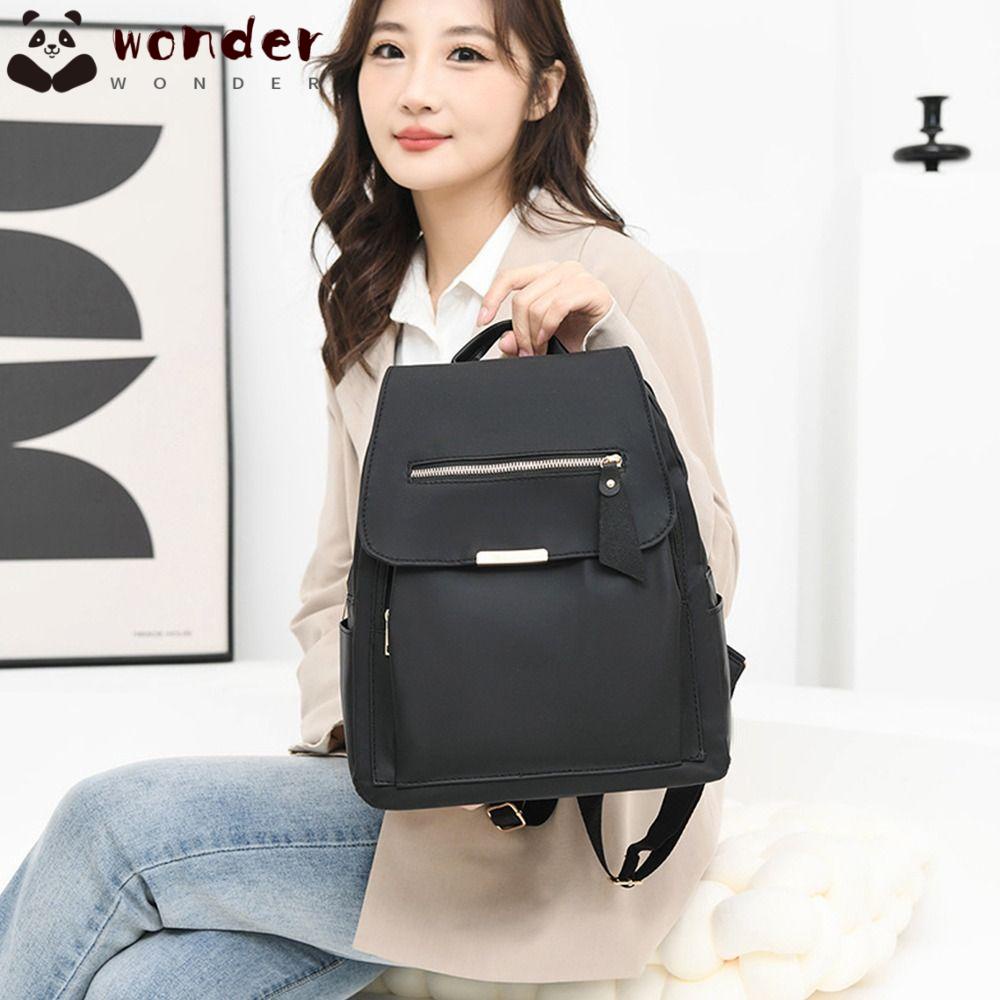 WONDER Ba Lô Học Sinh Màu Đen Trọng Lượng Nhẹ Chống Thấm Nước Sức Chứa Lớn Màu Trơn Cho Nữ