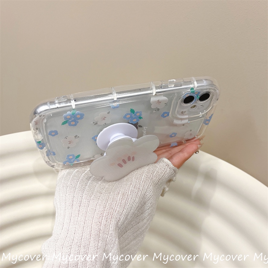 Ốp Điện Thoại Silicone Mềm Chống Sốc In Hình Hoa Trắng Có Giá Đỡ Cho iPhone 11 12 13 14 Pro Max X Xr Xs 8 7 6 Plus SE 2020