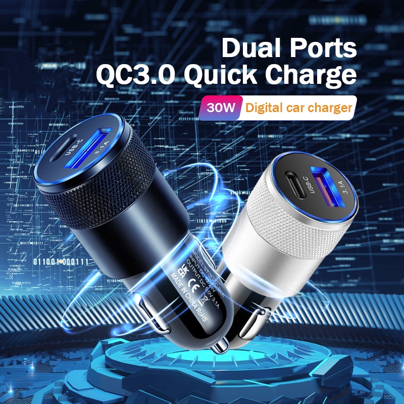 Bộ sạc xe hơi hợp kim nhôm USB + PD Small Steel Cannon Bộ sạc xe hơi điện thoại di động 3.1A