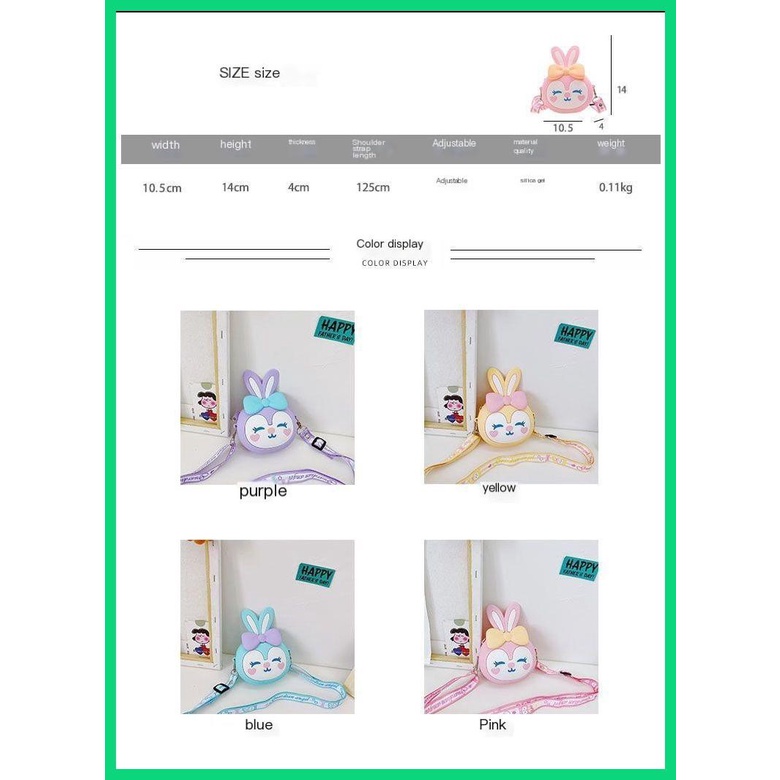 Túi Đeo Chéo Bằng Silicon Hình Thỏ Dễ Thương Cho Bé Gái