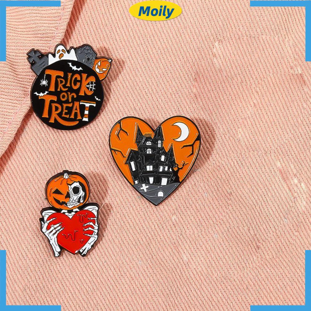 MOILYVN Set 3 Ghim Cài Áo Hợp Kim Sơn Hình Bí Ngô Bộ Xương Phong Cách Punk Mới 3cm Cho Halloween