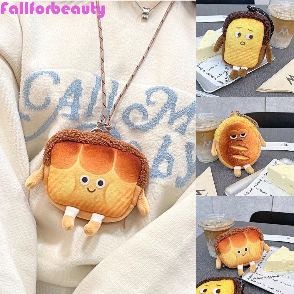 FALLFORBEAUTY Túi Đựng Tiền Xu Mini Hình Bánh Mì Bằng Lông Nhung Có Móc Khóa Cho Nam