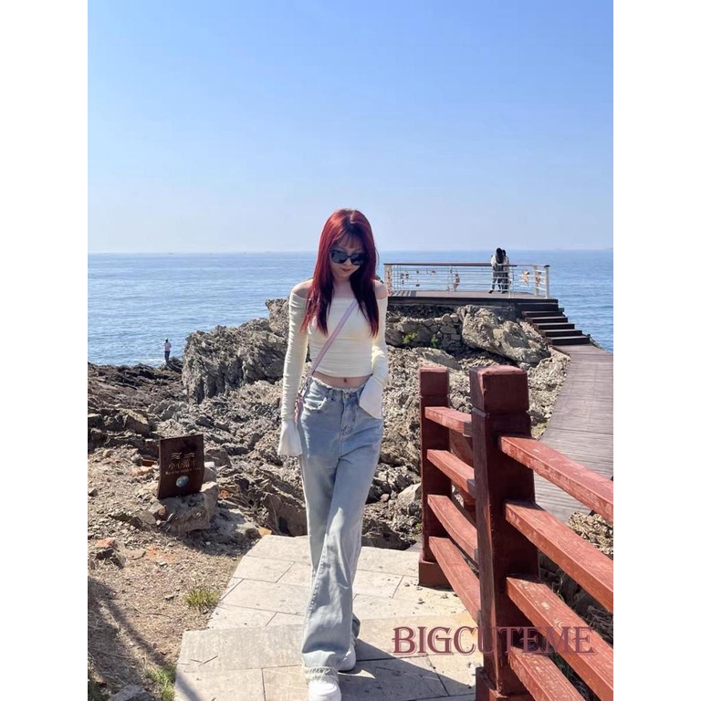 Áo Thun Crop Top Tay Dài Trễ Vai Màu Trơn Phong Cách Thời Trang Y2k Dành Cho Nữ