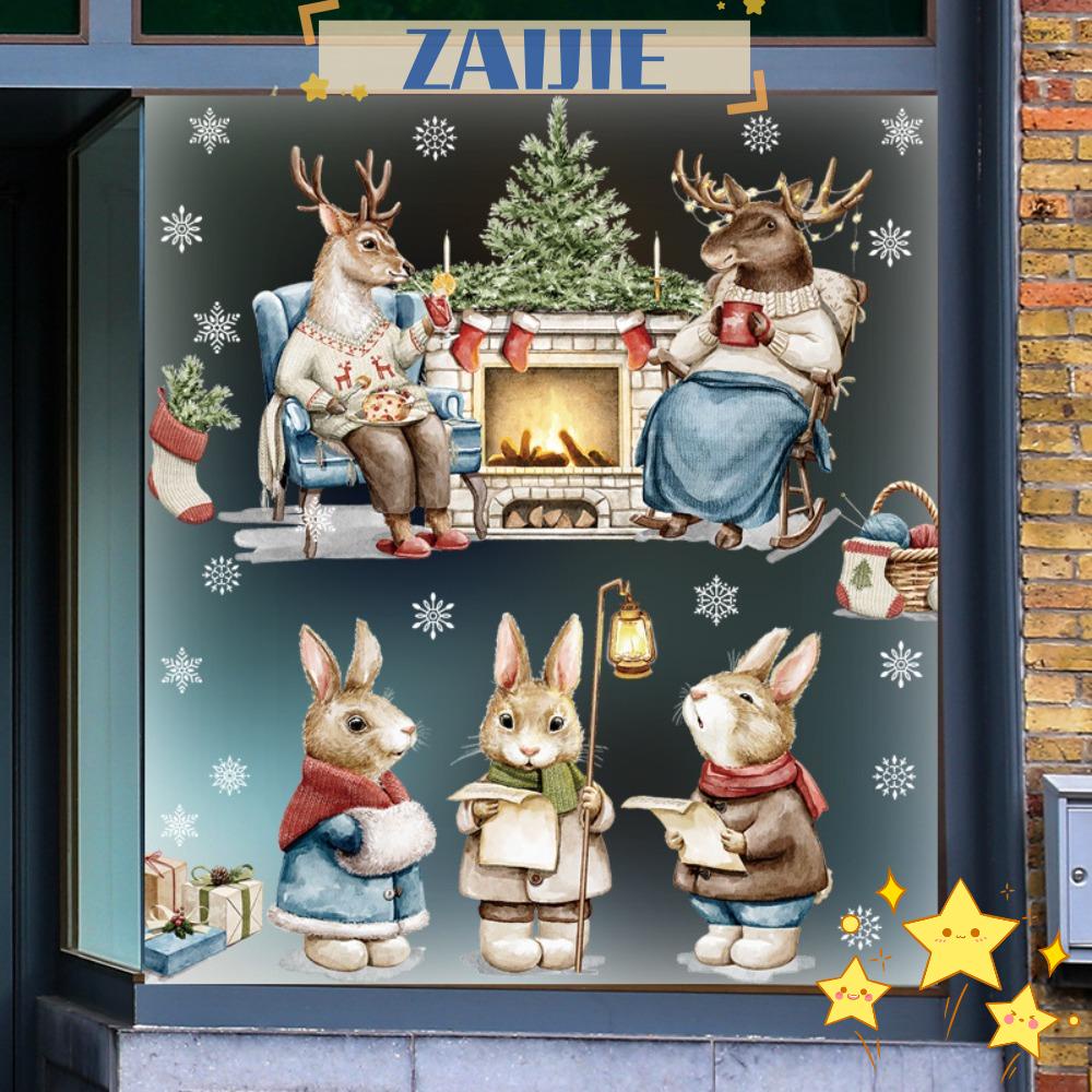 ZAIJIE24 Sticker Dán Cửa Kính Họa Tiết Giáng Sinh Dễ Thương Bắt Mắt