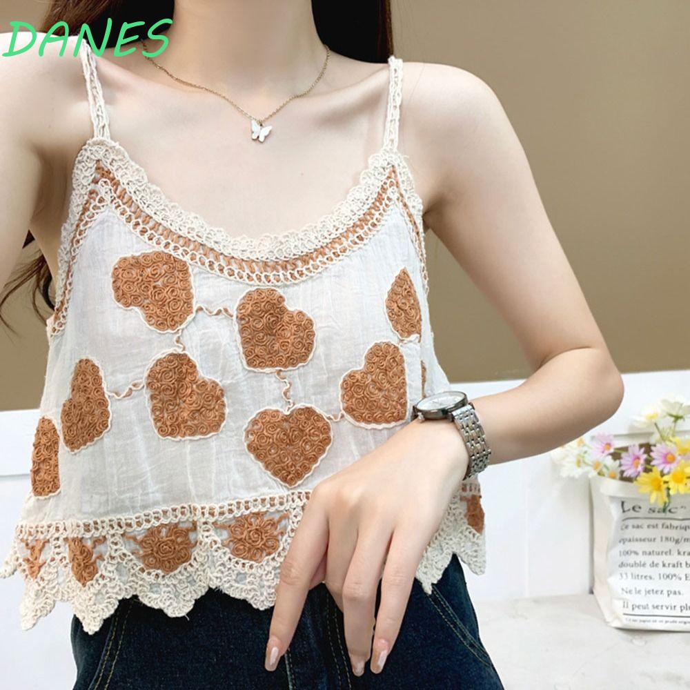 DANES Áo Lửng Hai Dây Hở Lưng Thêu Họa Tiết Kẻ Sọc Thời Trang Mùa Hè Quyến Rũ Cho Nữ