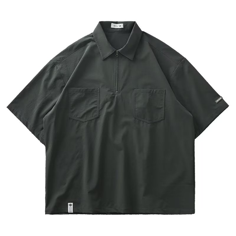 Áo Thun Polo Ngắn Tay Plus Size Màu Trơn Phong Cách Vintage Mỹ Cho Nam