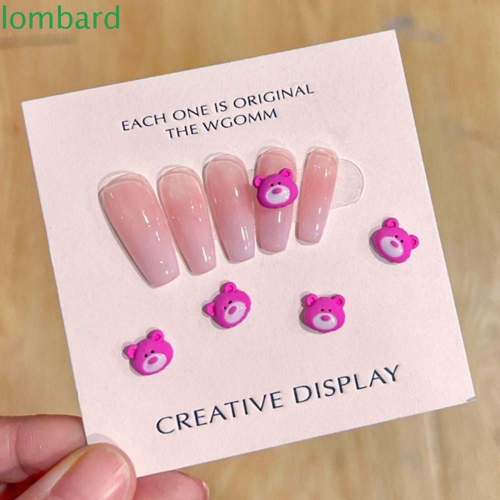 LOMBARD Hoạt Hình Phụ Kiện Trang Trí Móng Tay 3D Hình Thỏ Gấu Dâu Tây Xinh Xắn