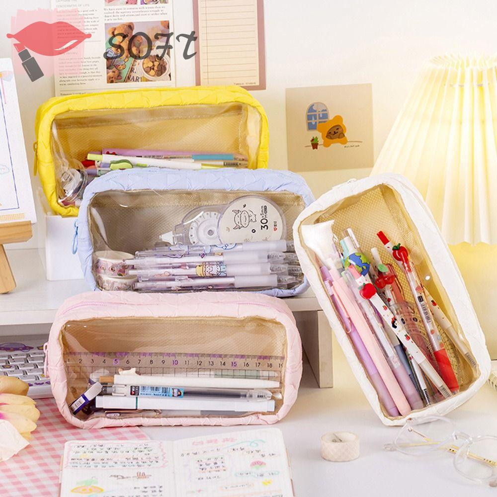 SOFTNESS Túi Đựng Bút Cỡ Lớn Có Khóa Kéo Thiết Kế Mới Sáng Tạo Thời Trang