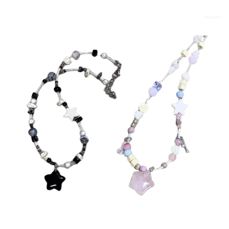 Vòng Cổ Choker Y2K Đính Hạt Và Ngôi Sao Bằng Nhựa Resin Thời Trang Cho Nữ
