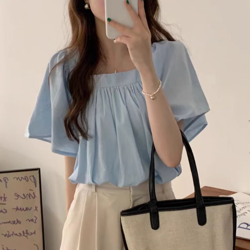 Liên Kết Với Nhau ❤ Áo Sơ Mi Ngắn Tay Màu Trơn Thời Trang Hàn Quốc Cho Nữ