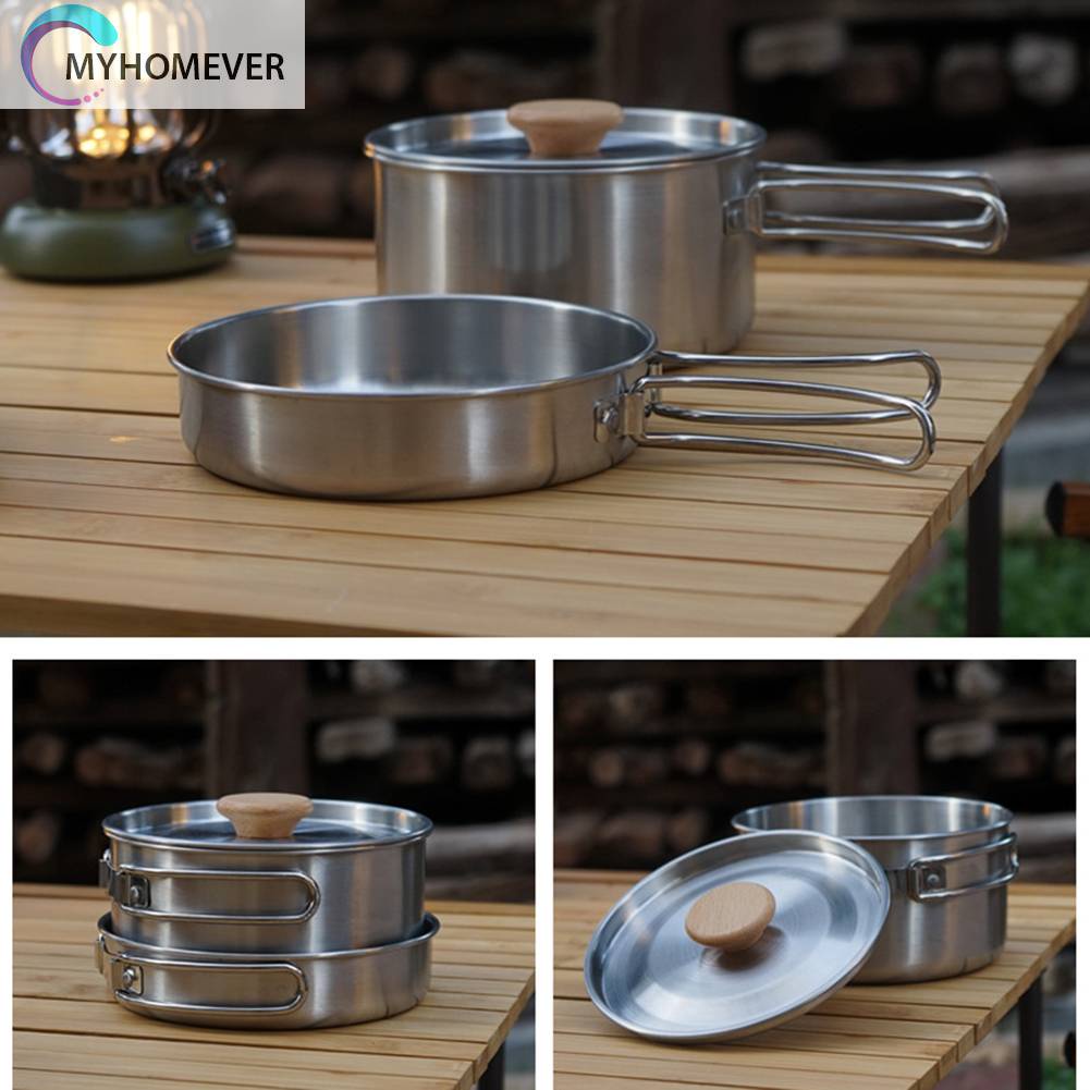 Bộ Dụng Cụ Nấu Ăn Bằng Thép Không Gỉ Tiện Lợi Khi Đi Du Lịch