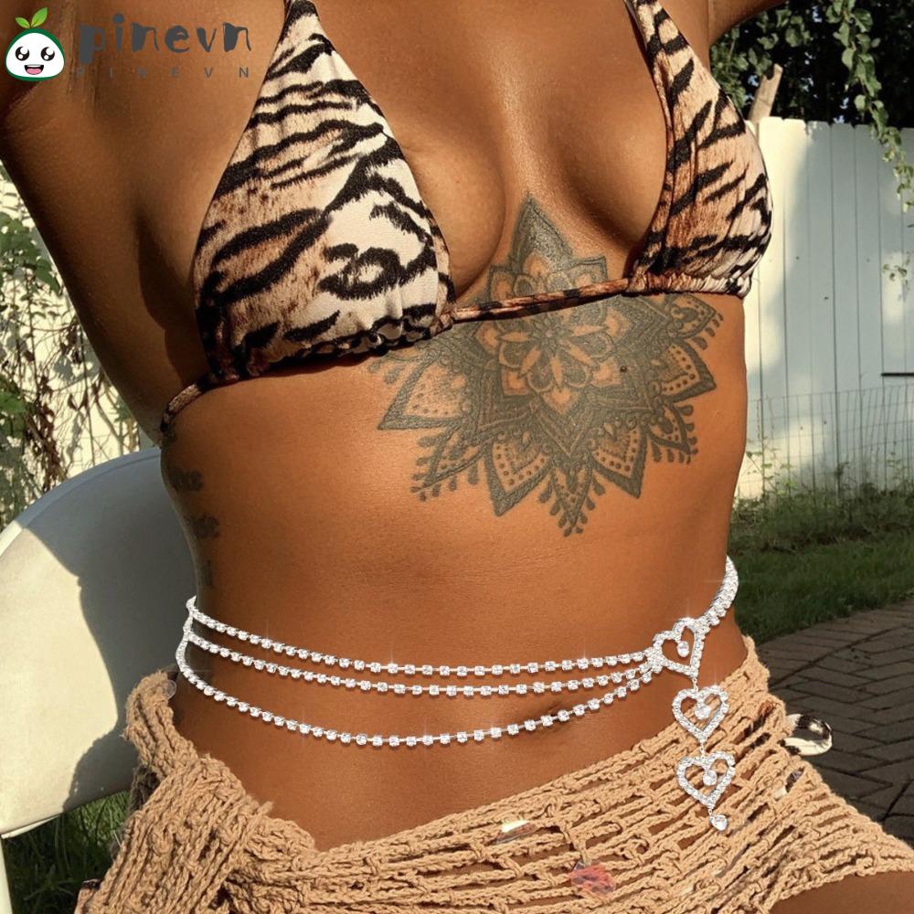 PINEVN Dây Thắt Lưng Nhiều Lớp Đính Đá Pha Lê Thanh Lịch