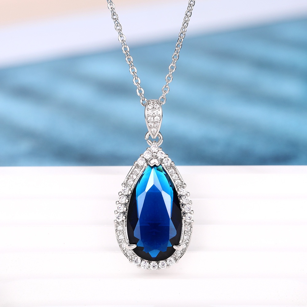 Dây Chuyền Mặt Hình Giọt Nước Đính Đá Zircon Xanh Dương Nhiều Màu Sắc Thời Trang Cho Nữ