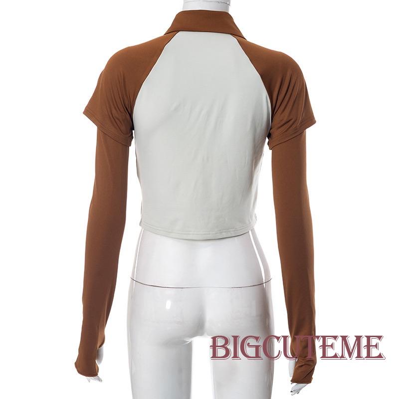 Áo Thun Crop Top Tay Ngắn 1 / 2 Nút Họa Tiết Yêu Tinh Cơ Bản Dành Cho Nữ Đi Tiệc Đường Phố