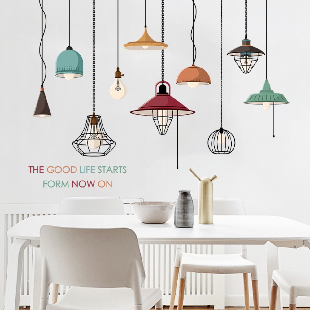 Set 2 Miếng Dán Tường Trang Trí Hình Đèn Trần Nhiều Màu Sắc Dành Cho Phòng Trẻ Em