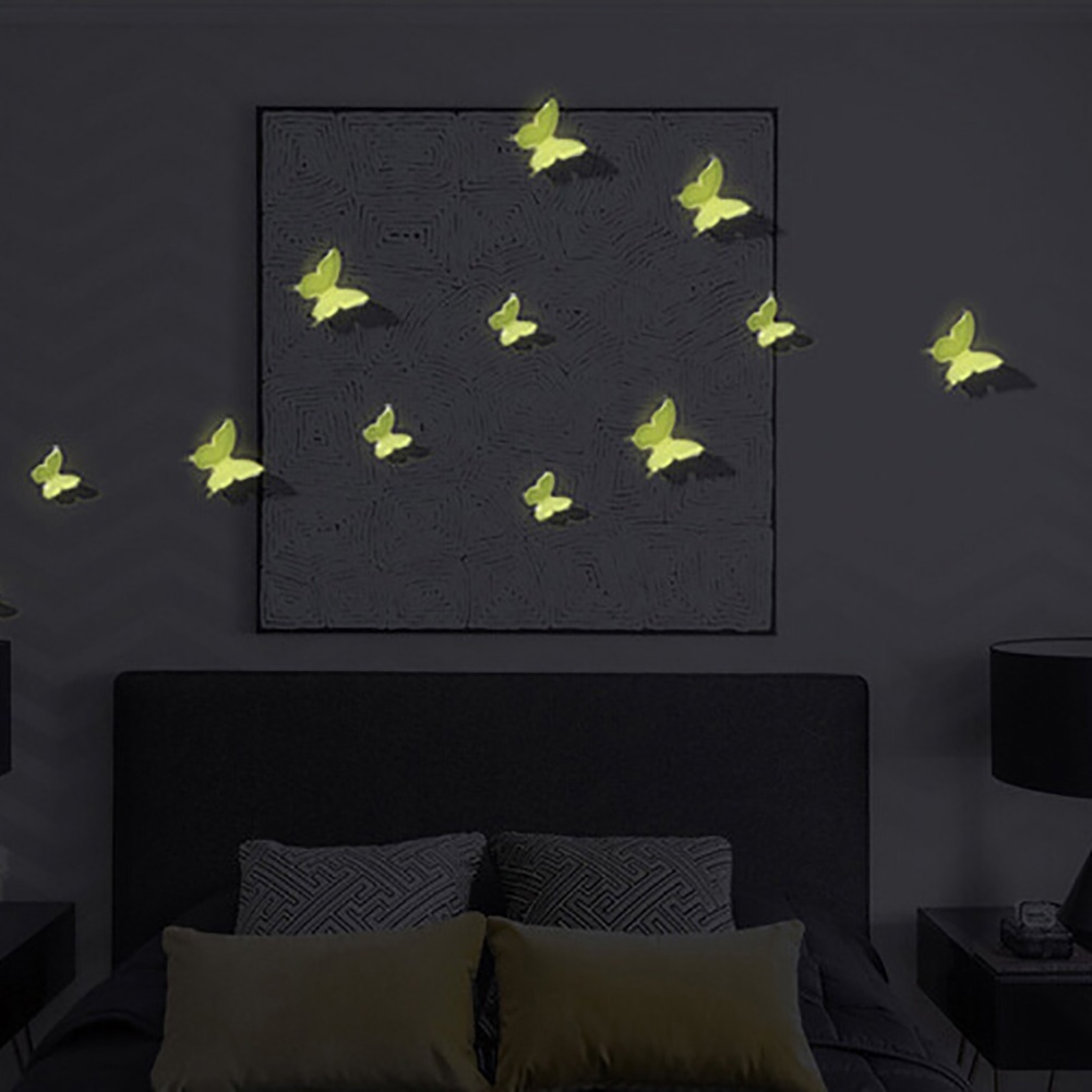 Bộ 4 Miếng Dán Tường Hình Bướm Dạ Quang Phát Sáng Trong Đêm Trang Trí Phòng Trẻ Em