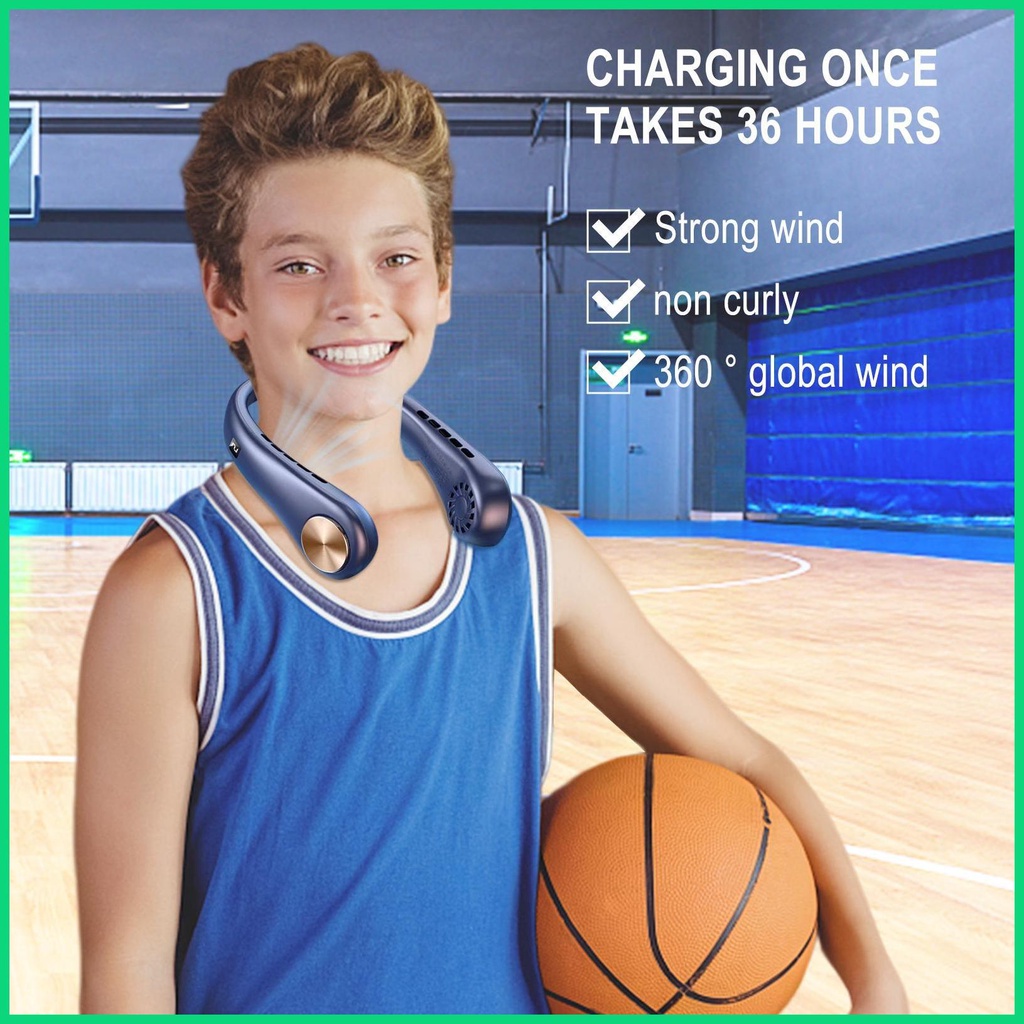 Quạt Đeo Cổ Không Cánh Có Thể Điều Chỉnh Và Sạc Lại Kèm Đèn LED Hiển Thị Rảnh Tay Gió Mạnh jiwvn Jwvn