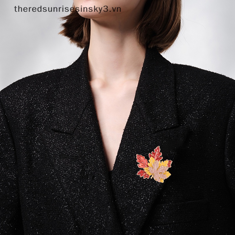 Ghim Cài Áo Hình Lá Phong Bằng Hợp Kim Tráng Men Phong Cách Vintage Thời Trang Cho Nữ