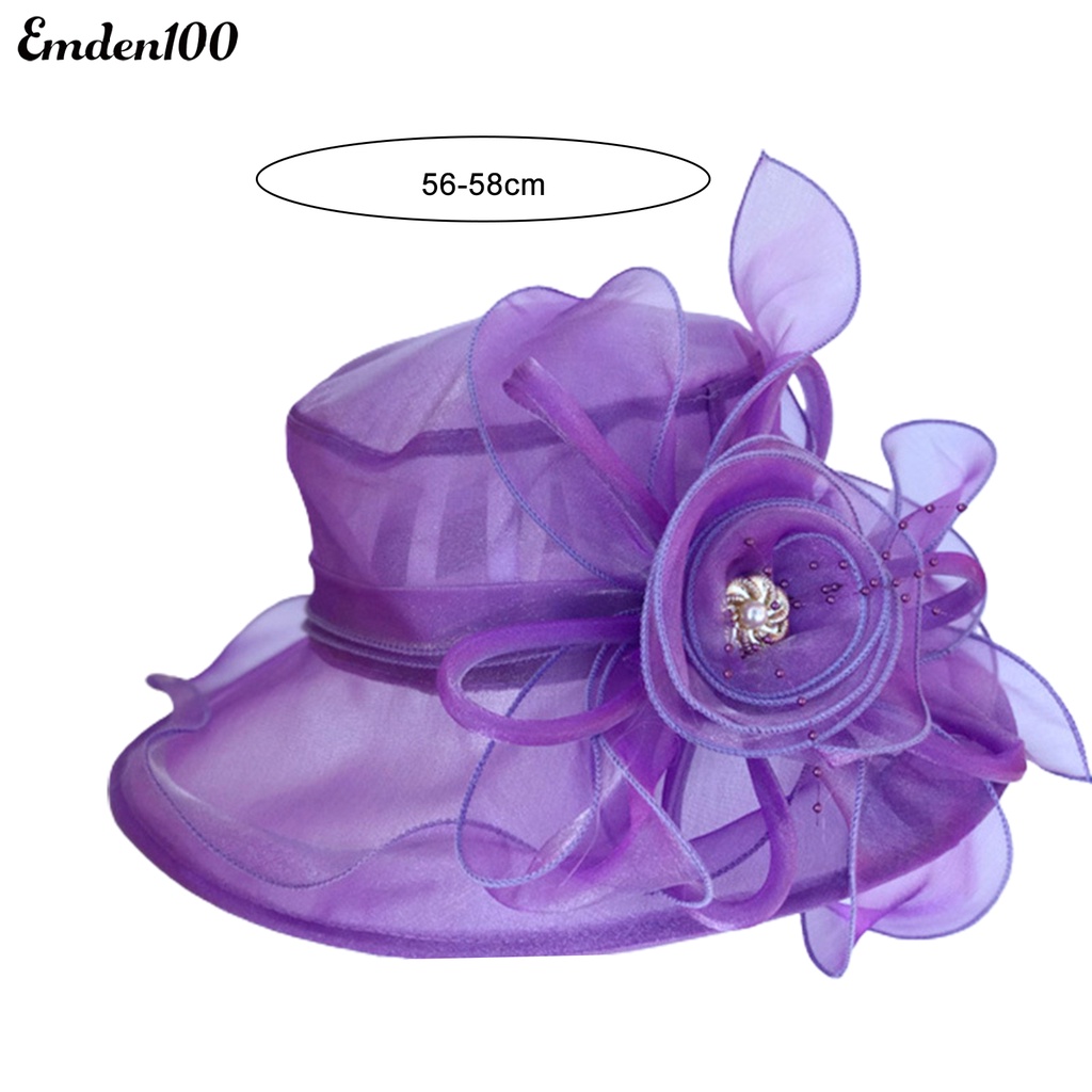 Mũ Vành Rộng Chống Nắng Đính Hoa Phối Lưới Thời Trang Đi Biển Cho Nữ