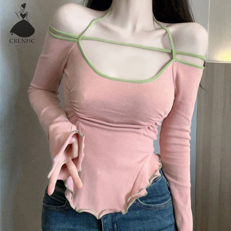 Áo CRLNHC trễ vai dài tay ôm dáng thiết kế lệch tà quyến rũ thời trang mùa hè cho nữ