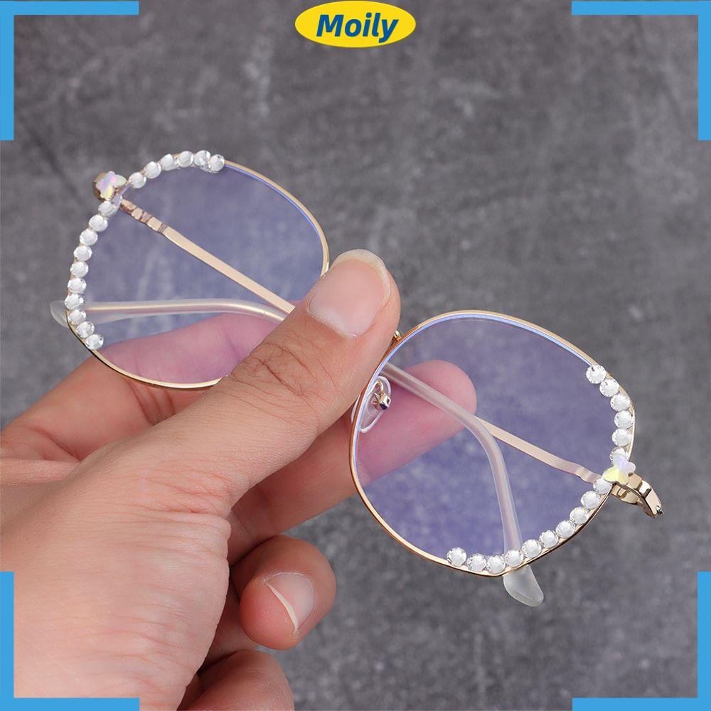 MOILYVN Kính Mát Gọng Vuông Chống Mệt Mỏi Đính Đá Thời Trang Cho Nữ