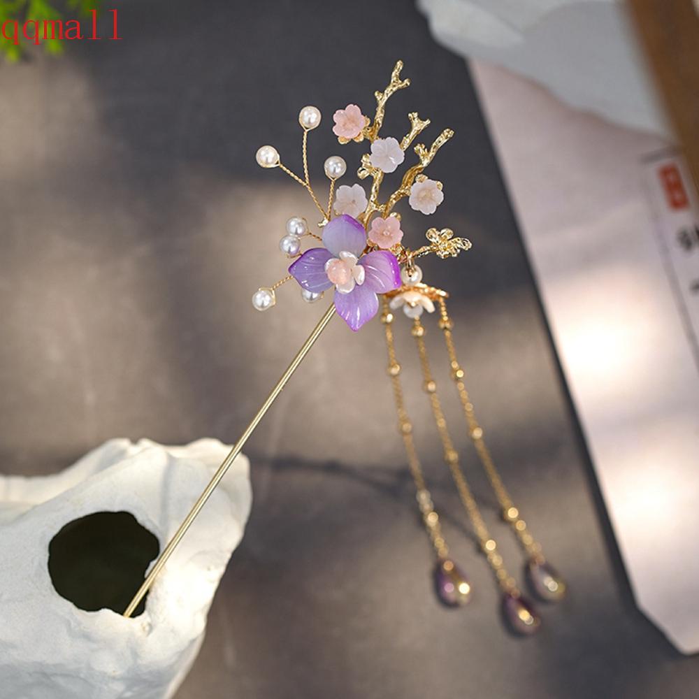 QQMALL Trâm Cài Tóc Handmade Đính Hoa Phong Cách Trung Quốc