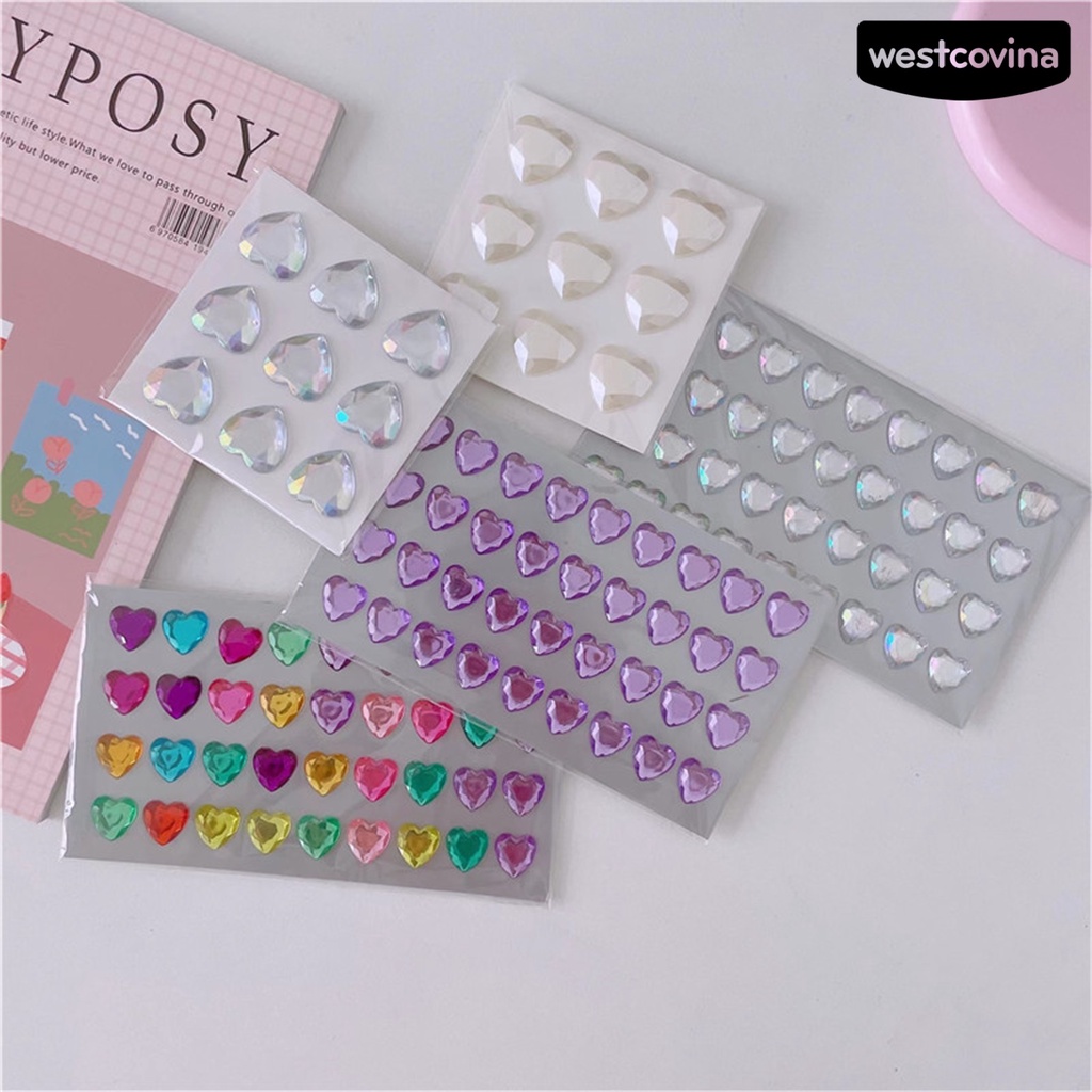 [WSTN]✎1 Bộ Miếng Dán Trang Trí Điện Thoại Hình Trái Tim 3D Lấp Lánh Dễ Sử Dụng DIY