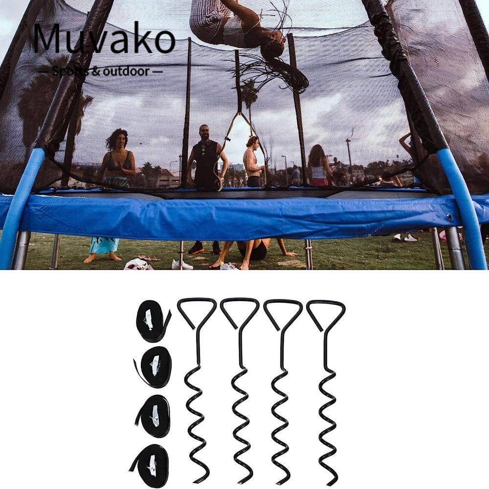 MUVAKO Bộ 4 Móc Neo Đất Xoắn Ốc Bằng Kim Loại Đa Năng Kèm Cà Vạt Cho Hoạt Động Ngoài Trời