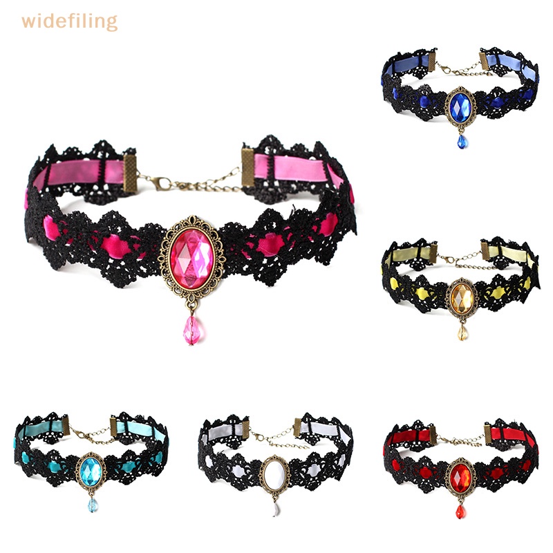 Vòng Cổ Choker Dây Nhung Đen Bản Rộng Đính Đá Pha Lê Phong Cách Gothic Cổ Điển