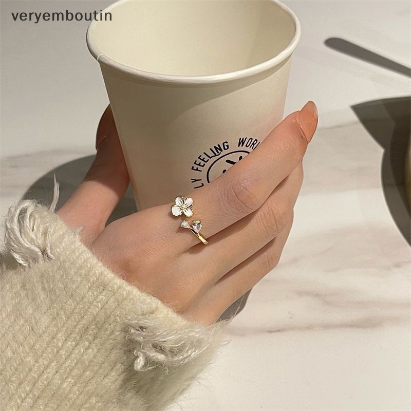 Nhẫn Hở Hình Hoa Trà Đính Ngọc Trai Thanh Lịch Có Thể Điều Chỉnh Cho Nữ