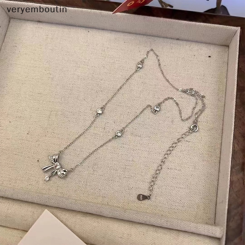 Dây Chuyền Bạc Mặt Hình Nơ / Trái Tim Đính Đá Zircon Màu Hồng Ngọt Ngào Thời Trang Cho Nữ