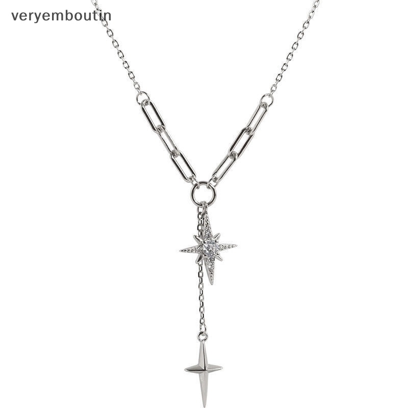 Vòng cổ Bạc Mặt Ngôi Sao Sáu Cánh Đính Đá Zircon Phối Tua Rua Đơn Giản Ngọt Ngào Cho Nữ