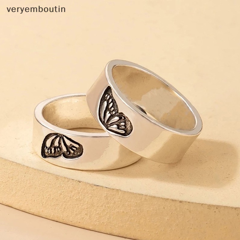 Bộ 2 Nhẫn Xếp Chồng Lên Nhau Họa Tiết Bướm Phong Cách Gothic Thời Trang Cho Cặp Đôi / Chị Em Gái
