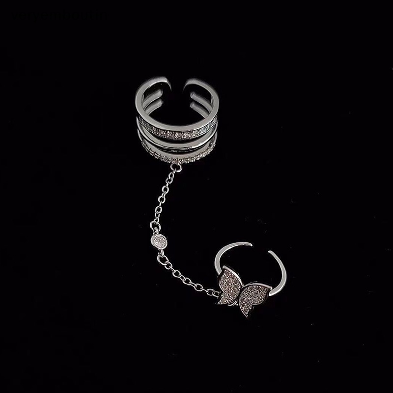 Nhẫn Đôi Phối Dây Xích Tua Rua Hình Bướm Phong Cách Punk Thời Trang Cho Nữ