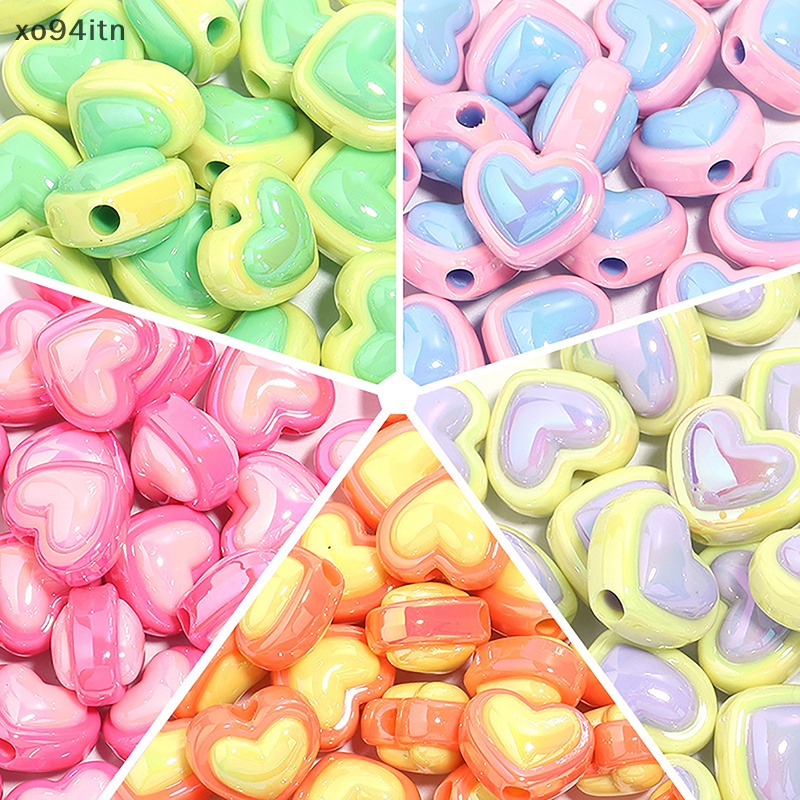 Set 10 Hạt Xỏ Lỗ Hình Trái Tim Nhiều Màu Sắc Làm Trang Sức / Điện Thoại / Vòng Tay Diy