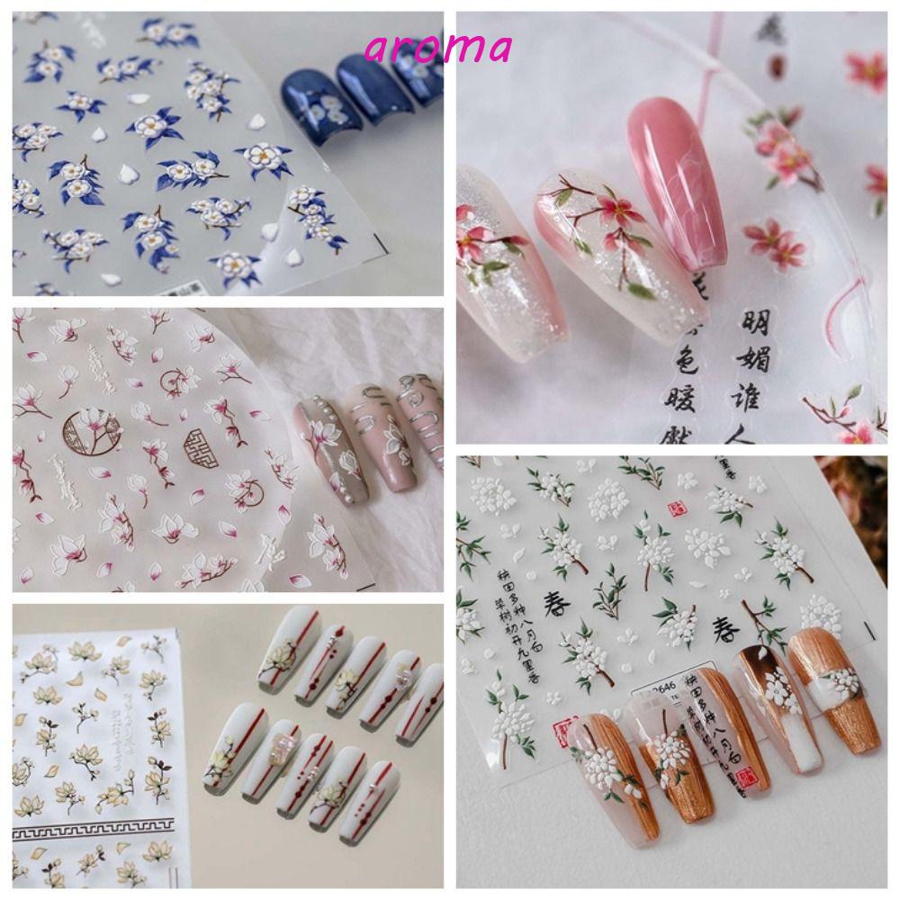 AROMA Miếng Dán Trang Trí Móng Tay Nhiều Màu Phong Cách Trung Hoa