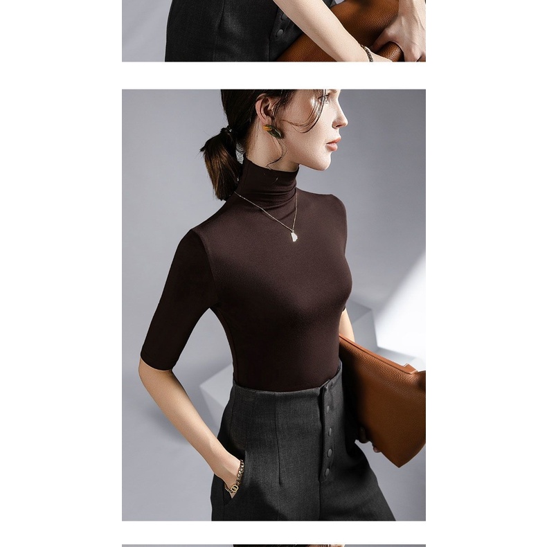 Áo Thun Tay Lửng Cổ Cao Dáng Ôm Thời Trang Mùa Hè Dành Cho Nữ