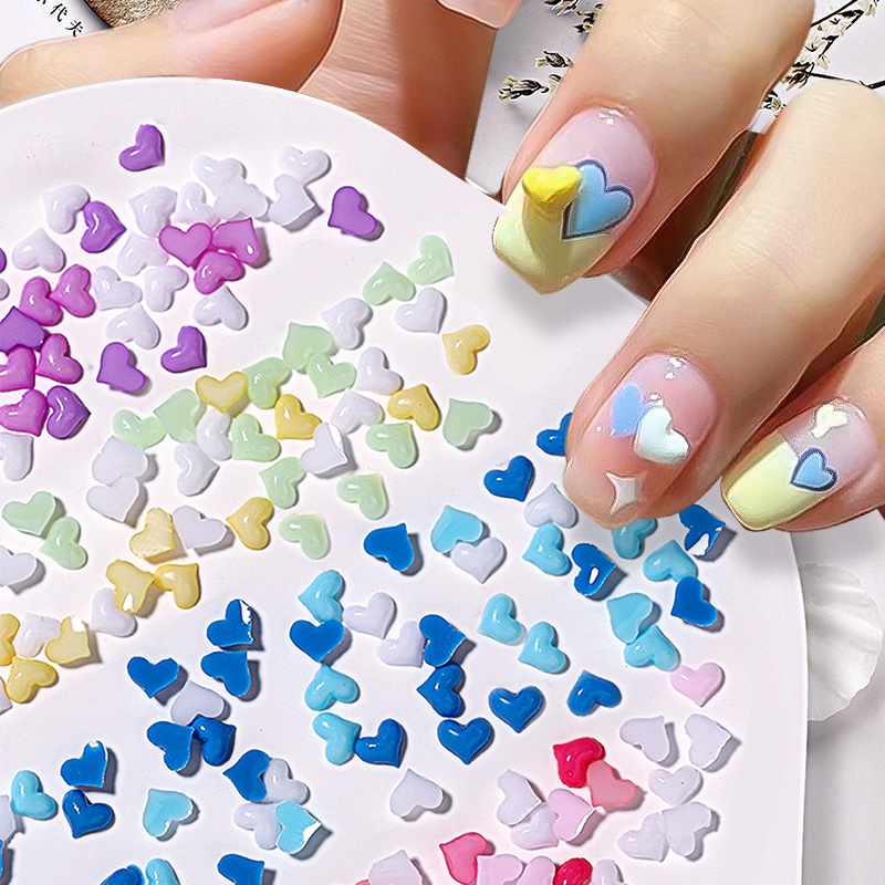 UR Sugar Set 100 Phụ Kiện Trang Trí Móng Tay Nghệ Thuật Hình Trái Tim Màu Trắng Hồng Xinh Xắn