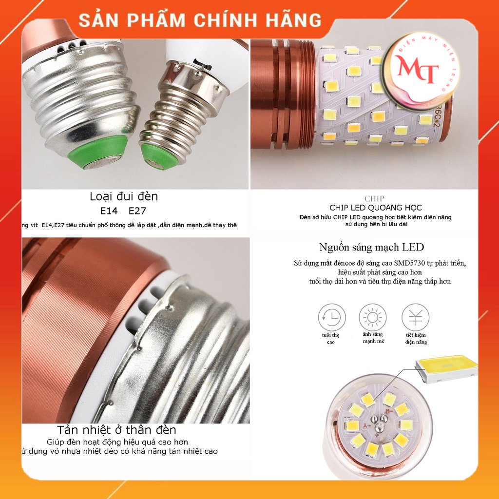 Bóng Đèn Led Bắp Ngô 12w 3 màu Led Siêu Sáng Công Suất 12w, Đui Xoáy E14/ E27